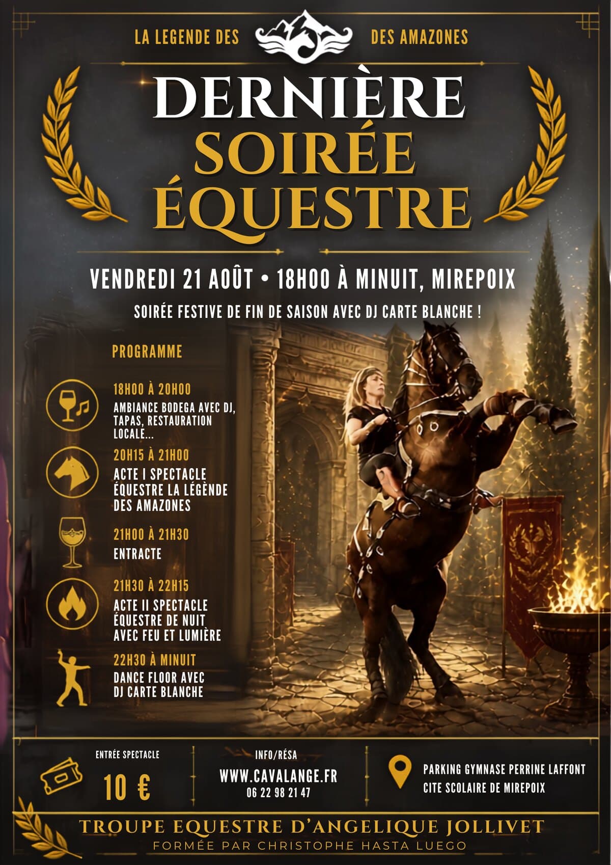 Affiche de la dernière soirée équestre du vendredi 21 août à Mirepoix